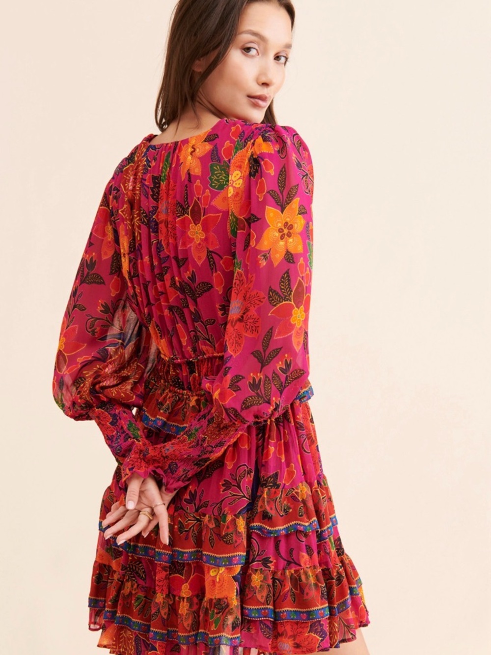 FARM Rio Hot Pink & Orange Floral Mini Dress - Picture 3 of 3